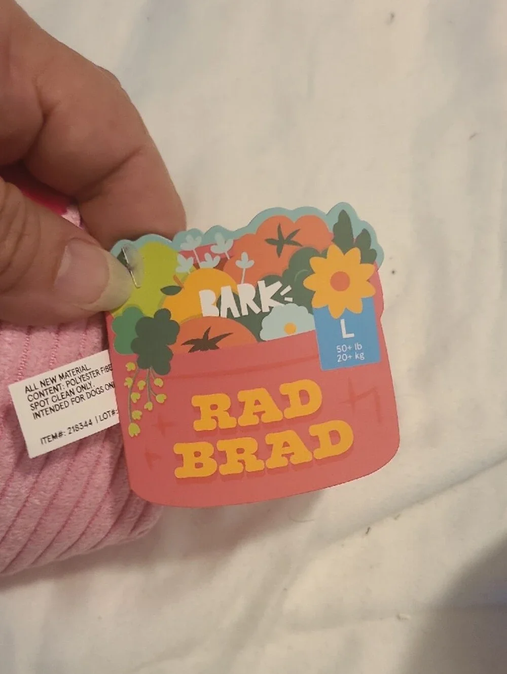 Bark Pink Corduroy Plush Toy with Multicolor Floral Tag